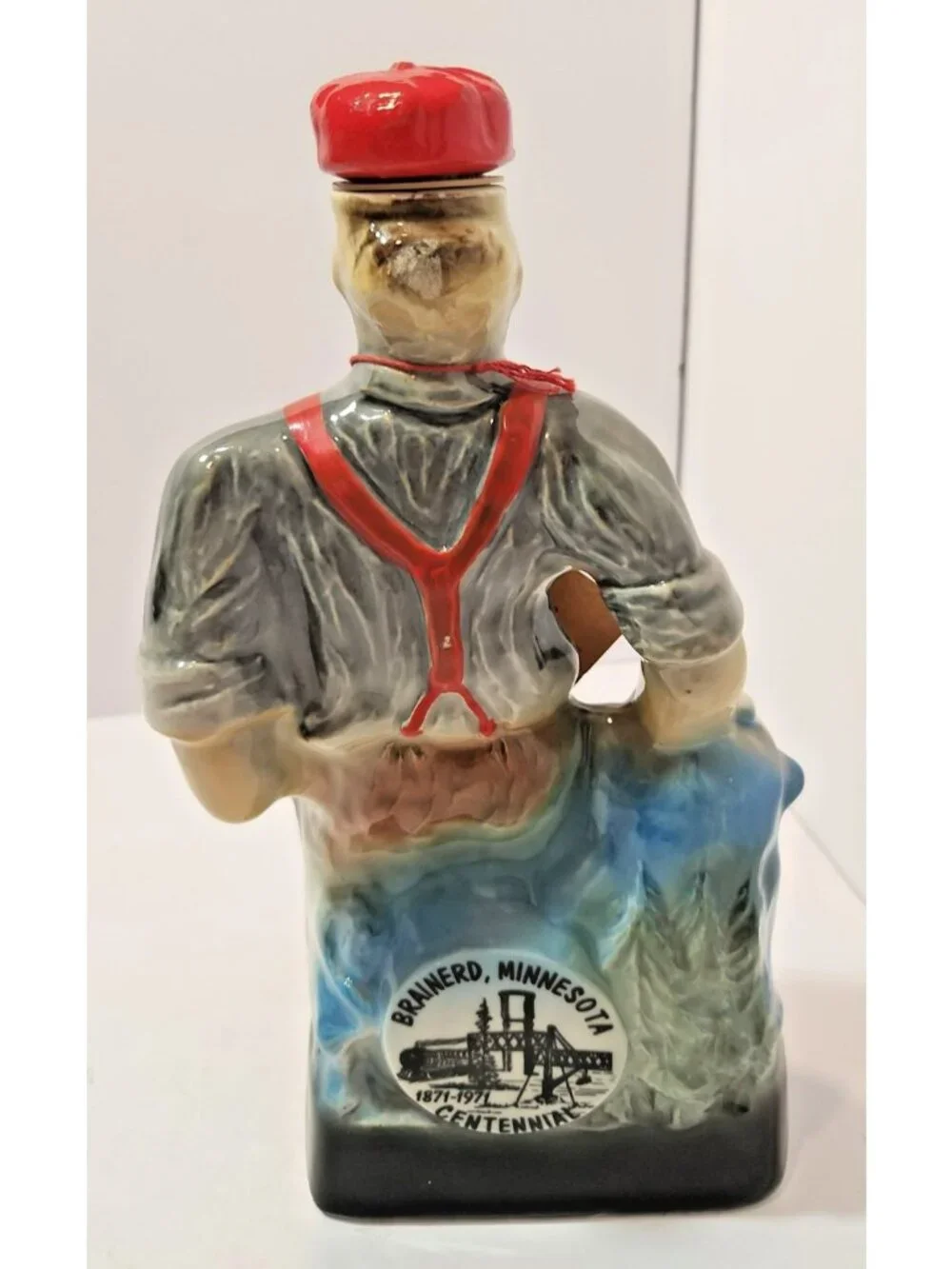 Vintage Jim Beam Empty Paul Bunyan & Babe Decanter Brainerd MN Centennial 1970